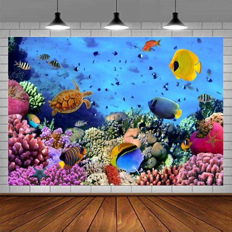 Aquarium Marine World - Fundo Fotográfico Subaquático: Cenário Colorido do